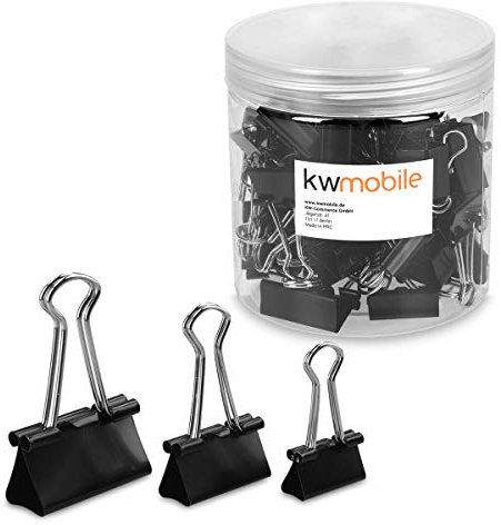 kwmobile Set 60x Clip Fermacarte Metallo - Mollette x3 Misure Clips Fermaglio Fermafogli - Graffetta Ferma Documenti Ufficio - Pinzette Cancelleria