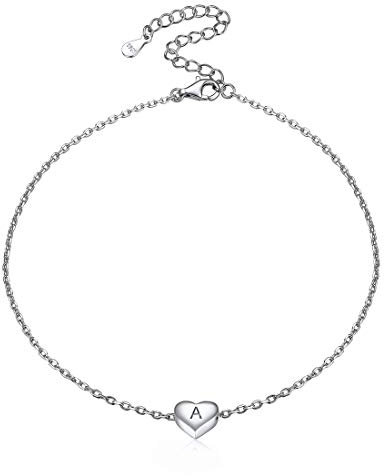 ChicSilver 925 Silber Damen Fußkettchen mit Buchstabe Anhänger A Mädchen Herz Fußkette mit Geschenkebox für Valentinstag Geburtsstag