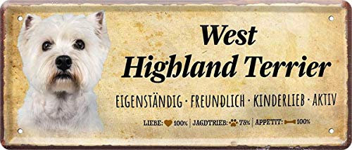 WOGEKA ART Retro Blechschild - West Highland Terrier Steckbrief Dog - witziger Spruch als Geschenk-Idee zum Geburtstag Weihnachten zur Dekoration 28x12 cm Vintage-Design aus Metall 1621