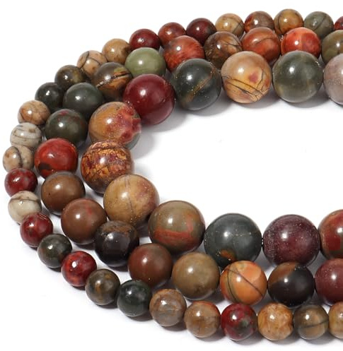 HAAMIIQII 45pcs 8mm Natürliche Picasso Jaspis Perlen Runde Lose Edelstein Perlen für Schmuck Herstellung DIY Armband Halskette