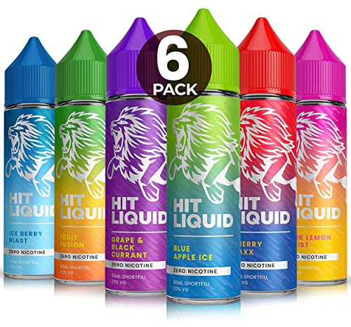 Hit Liquid Vape Juice | Delicate, Full Flavour E-Liquids | 6 x 50ml Shortfill Bottles | All Day Vaping | 0% Nicotine Vape Liquid | Value Multipack with Unique Flavours [50/50 VG/PG] [6 x 50ml]
