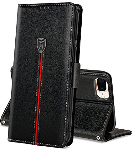 Coque pour iPhone 8 Plus /7 Plus, iPhone 6s Plus/ 6 Plus, Rabat Portefeuille Cuir Etui, TPU Bumper Magnétique Porte Cartes Housse, Antichoc Case pour iPhone 8 Plus/7 Plus/6s Plus/6 Plus Noir