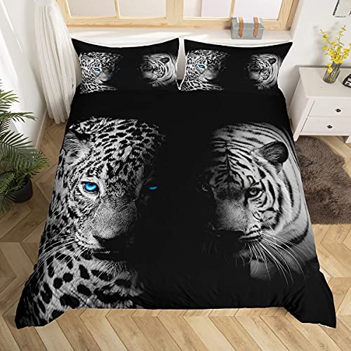 Bettwäsche Leopard, Bettbezug, Tiger, Bettwäsche, 200 x 200 cm, Tiermotiv, Safari, Bettbezug für Kinder, Jungle Theme, Mikrofaser, Room Decor