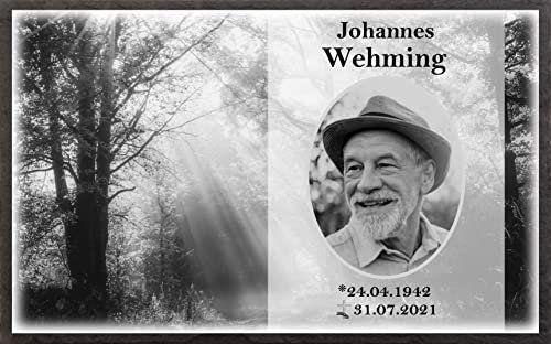 Pokal Center Westerheider Gedenktafel mit Foto und Text Urnengrabstein Gedenkstein mit personalisierter Gravur aus Schiefer Grabstein (40 x 25 cm)
