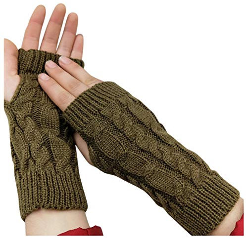 LIANGFANG Handschuhe Damen Stricken Langen Arm WäRmer FäUstlinge Kaschmir-Wolle PulswäRmer Fingerlose Sleeves FüR Gestrickt Handgelenk Armstulpen Mit Daumenloch Dehnbare, Khaki, Einheitsgröße