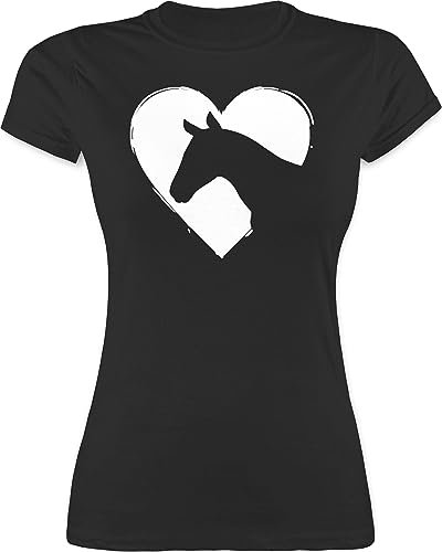 Shirt Damen - Pferde - Herz mit Pferdekopf - S - Schwarz - reitklamotten pferdeliebhaber Pferd Tshirt pferdeshirts reiten pferdemotiv Funshirts für Frauen reitbekleidung pferdespruch Shirts
