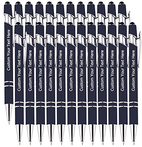 Personalisierte Kugelschreiber, individuell gravierbare Kugelschreiber mit Stylus,48 Stück, Soft-Touch-Metall, eingravierter Name,Logo oder Nachricht,für Geburtstage, Abschlussfeiern,schwarze Tinte