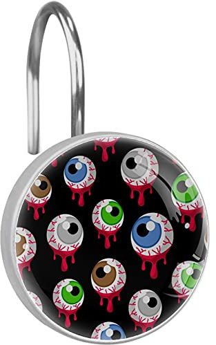 12 paquetes de ganchos decorativos para cortina de ducha, anillos de acero inoxidable para baño, cortina de ducha anillos colgadores Halloween globo ocular espeluznante