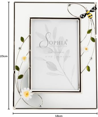 Widdop and Co 4 x 6 Glass Floral Photo Picture Frame with Bumble Bee Gift