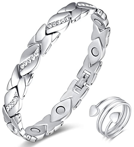 Vicmag Magnetarmband Damen Titanstahl Ultral-Festigkeit magnetisch Armband Geschenk mit Entfernungswerkzeug (Silberkristall Design)