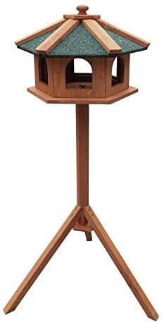 Toboli Vogelfutterhaus 115 cm mit Dreifuß, Vogelhaus aus Holz, wetterfestes Vogelfutterhäuschen mit Ständer, Futterhäuschen für Vögel