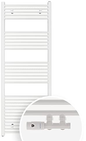 Aquabad Badheizkörper Virgo inkl. Multiblock Eckausführung | Grösse: 60 x 160 cm | Heizleistung 630 Watt | Farbe: Weiß | Mittelanschluss 50mm | Handtuchhalter, Handtuchwärmer