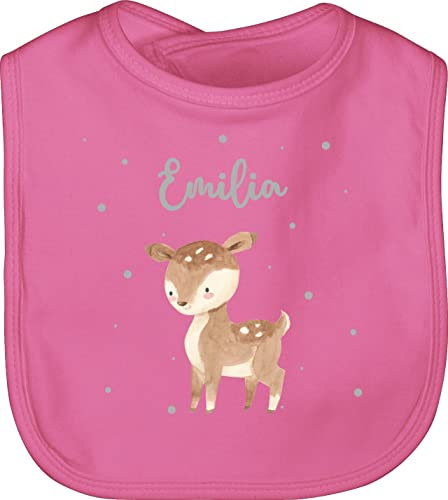 Baby Lätzchen - Süßes Reh mit Namen personalisiert I - Unisize - Pink - personalisierter latz tier rehkitz name schlabberlatz tiere waldtiere sabberlatz tieren tiermotiv kinderlatz