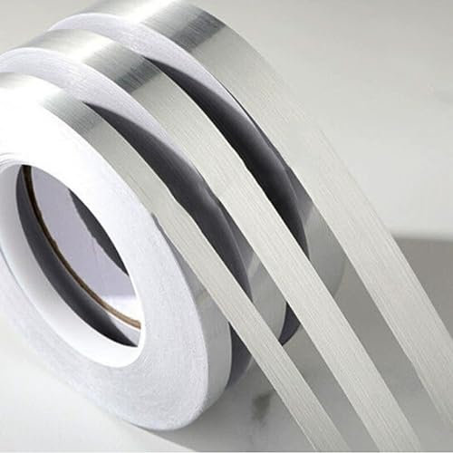 TITKBOW 50m Strisce Adhesive Decorative, Impermeabile Nastro Sigillante Adesivi Autoadesivo per Piastrelle e Cuciture, Tile Sticker Nastro Decorativo da Parete, Specchio, Modellismo (10mm, Argento)