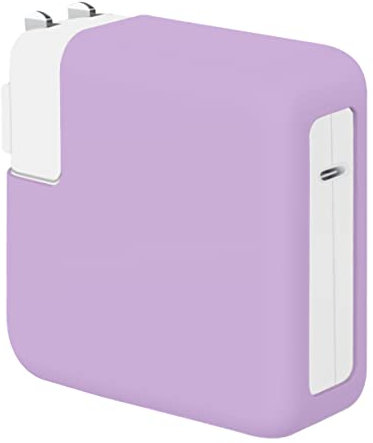 LCMOCICO Ultradünne weiche Silikon 70W Power Adapter Sleeve Schutzhülle für 2022 2023 2024 Apple MacBook Air 34.5 cm M3 M2 Air 38.1 cm Por 14 M3 A2992 A2918 (70W) Ladegerät Cover Case, Rosa Lila