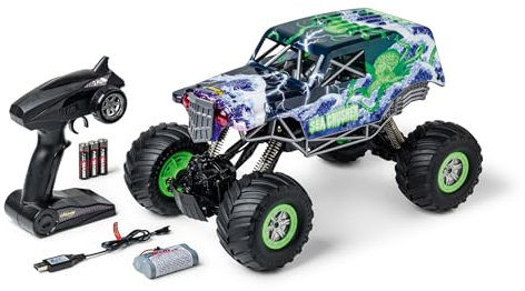 Carson 500404283 1:10 Sea Crusher 100% RTR grün– RC-Auto als Amphibienfahrzeug, 100% RTR, für Land und Wasser, robust und wasserfest, mit 2.4G Fernsteuerung