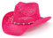 Chapeau de cowboy pour homme et femme - Chapeau de cowboy occidental en paille tissée avec bordure perlée et bord façonnable pour fête, plage, rose rouge, Taille unique