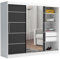 Brent - Kleiderschrank mit Spiegel und Schubladen 235cm Breit Chelsea Tomy, Schwebetürenschrank mit Spiegel, Schlafzimmerschrank, Kleiderschrank Weiß/Schwarz