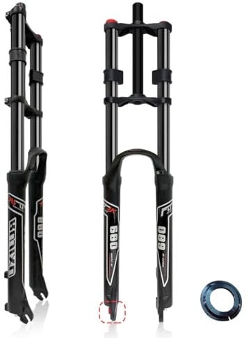 BSFHQS Fourche VTT 26 27,5 29 Pouces Réglage Rebond 145mm Voyage DH Air Double Épaule Fourche À Suspension Pneumatique 1-1/8 Tube Droit/Conique 9mm QR Frein Disque(Black,26inch)
