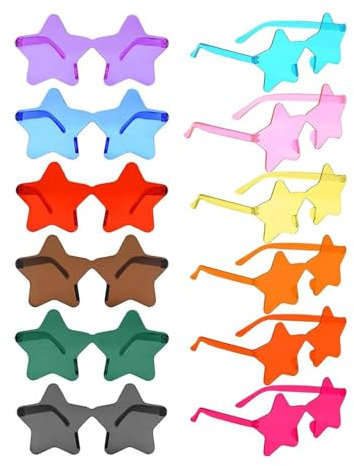 Piucrty Sonnenbrille Festival Set 12Pcs Sterne Party Brille Accessoires Mitgebsel Geburtstag Konzert Gadgets Malle Hippie Sonnenbrillen Witzige Bunte Bauchladen Jga Mallorca Geschenke Give Aways