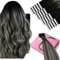 YoungSee Extensions Echthaar Tape Schwarz Ombre Tape in Extensions Echthaar Schwarz Ombre Silber Tapes Haarextensions-Echthaar 45cm Tapes-in Haarverlangerung 50g #1B/S/1B