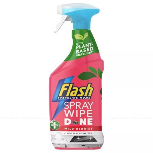 Flash Kitchen Cleaner Spray 800ml – Antibacterial, Tough on Grease, Streak-Free, No Rinse, Kills 99.9% Bacteria, Fresh Scent Pink - 1 Pack