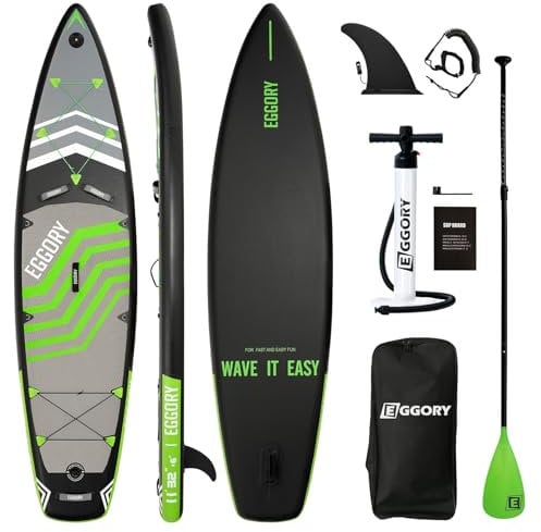 Aufblasbares Paddle-Board, Extra Breites Stand-Up-Paddle-Brett, SUP-Board mit Abnehmbarer Finne, Schwimmendes Paddel, Handpumpe, Reise-Board (Gray Green)