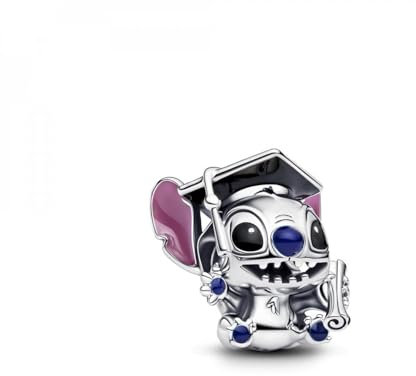 PANDORA Moments Disney Stitch Abschluss-Charm Sterling Silber, Kompatibel Moments Armbändern, 793789C01