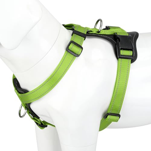 Plutus Pet No Pull Dog Harness with Leather Accents, Adjustable Reflective | Heavy Duty Nylon Pet Vest, for Training and Hiking, Front Clip, Easy Walk for Small Medium Large Dogs, Lime Green, XL