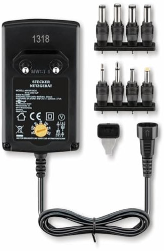 Goobay 53998 Universal Netzteil 3V - 12V max. 27 W Netzgerät mit Adapter 2x Klinkenstecker & 4x DC-Stecker, 600 mA Steckernetzteil, Schwarz