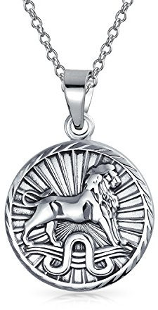 Bling Jewelry Leo Zodiac Sign Astrology Horoscope Round Medallion Pendant For Men Women Necklace Antiqued Sterling Silver