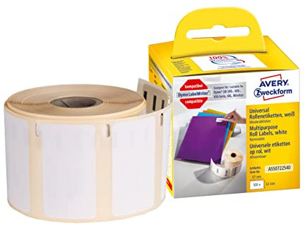 AVERY Zweckform ASS0722540 Dymo LabelWriter Etiketten kompatibel zu S0722540 (57x32mm, 1 Rolle|500 ablösbare Aufkleber, selbstklebend, für LW Dymo Etikettendrucker/Beschriftungsgerät/Etikettenband)