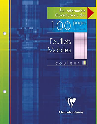 Clairefontaine 1343C Un Étui de Feuillets Mobiles Perforés Roses - 17x22 cm - 100 Pages Grands Carreaux - Papier Blanc 90 g - Étui Réutilisable