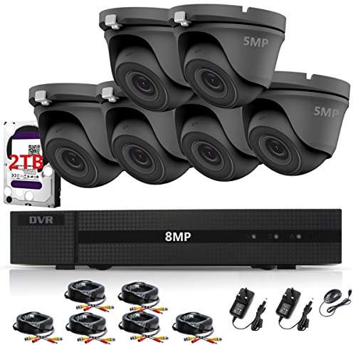 HIKVISION HILOOK 5MP CCTV KIT SECURITY SYSTEM 4K DVR 8CH+ & 6X 5MP FULL WATERPROOF OUTDOOR DOME CAMERAS 20M EXIR IR NIGHT VISION EASY P2P REMOTE VIEW 2TB HDD