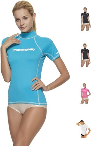 CRESSI Rash Guard, Maglia Protettiva a Maniche Corte, in Speciale Tessuto Elastico, Protezione Solare UV/UPF 50+ Donna, Turchese (Acquamarina), L