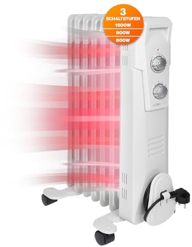 Clatronic® Radiatore ad olio, efficiente riscaldamento mobile, riscaldamento elettrico con 7 nervature, radiatore con 3 livelli di potenza, fino a 30 mq, 1500 Watt, RA 3735