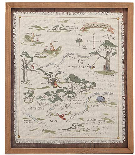 Open Road Brands Disney Winnie the Pooh Hundred Acre Wood Map Framed Wood Wall Decor - Vintage Winnie the Pooh Wall Art for Home Decorating