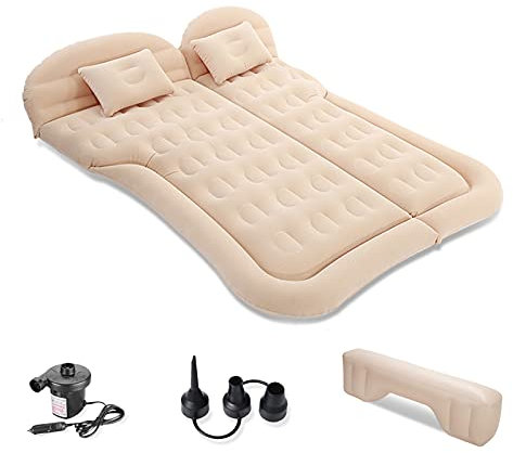 Ergocar Auto Luftmatratze SUV Aufblasbare Matratze mit Pumpe MPV Air Bett Camping Auto Kissen Erhöhte Luftmatratze Für Camping Reisen Hinterhof Strand (Beige)