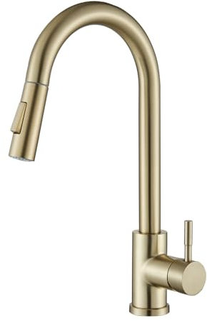 Rubinetto Cucina con Doccetta Estraibile,TVTIUO 2 Modalità Miscelatore Cucina,Rubinetto Lavello Cucina 360° Acciaio Inox,Miscelatore Acqua Calda e Fredda,Oro Spazzolato