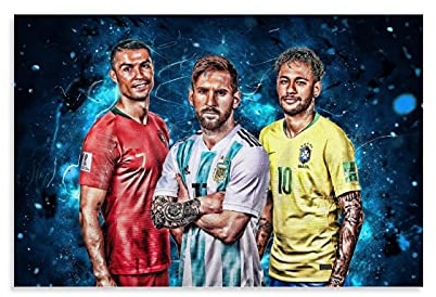KKMM Poster mit Fußball-Legende, Neymar Cristiano Ronaldo, Lionel Messi, Leinwand-Kunstposter und Wandkunstdruck, modernes Familienschlafzimmer-Dekor-Poster, 50 x 75 cm