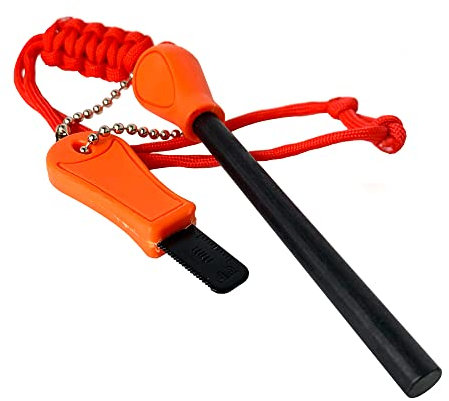 Ferro Rod Fire Steel & Striker | Military NATO Style | Fire Striker | Flint Fire-Starting | Bushcraft, Camping, Backpacking (Orange)