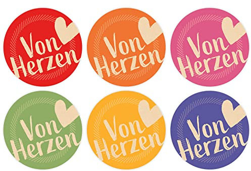 48 runde Motiv Design Aufkleber MIX, mit Text von Herzen - Etiketten für Geschenke, DIY, Selbstgerechtes, Verpackung, Liebe, Valentinstag
