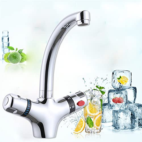 Robinet d'évier de cuisine Mitigeur de lavabo thermostatique en acier inoxydable