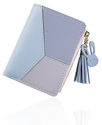 FuninCrea Portefeuille zippé pour Femmes, Petit Portefeuille avec Fermoir en métal, Portefeuille en Cuir pour Femmes avec Sac à Monnaie, Portefeuille Multifonctionnel Double Pliant pour Femme (Bleu)