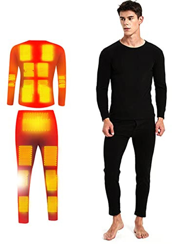 Beheizbare Unterwäsche Herren(2023), 20-Zonen Heizung Thermounterwäsche Set USB Elektrisch Beheizte Kleidung Top + Hose, 5-Gang-Temperaturregelung, für Motorrad Cycling Ski Angeln Jagd,M/1 60-165CM