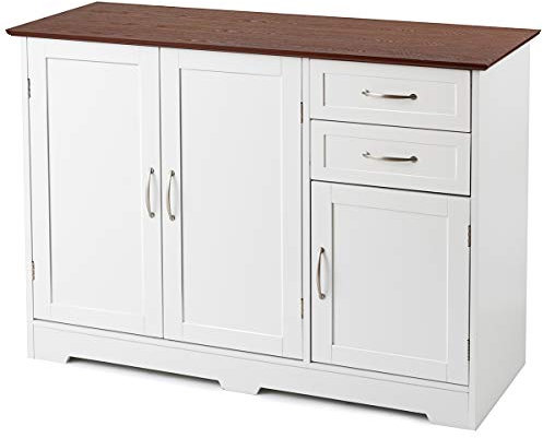 COSTWAY Sideboard Storage Cabinet, Morden Kitchen Cupboard with Adjustable Shelf, Drawers and Doors, Large Buffet Cabinet Unit for Dining Living Room Hallway (White+Vermilion, 100x40x78cm)