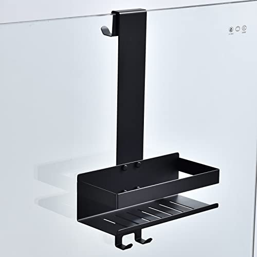 KigKog Duschablage zum Hängen, Duschregal mit Haken Schwarz Ohne Bohren Edelstahl, Duschkorb Hängeregal zum Einhängen über die Duschwand für Badezimmer Aufbewahrung,K07-23MB-GL