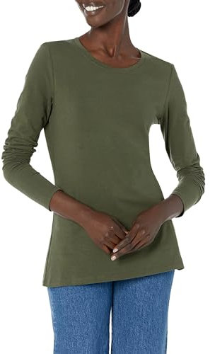 Amazon Essentials Women's Regular-Fit Long-Sleeve Crewneck T-Shirt (Available in Plus Size), Olive, XL Plus