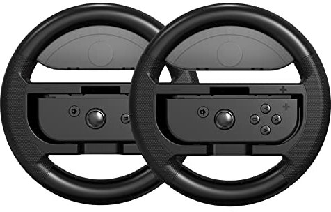 COODIO Volante Pro Switch, Volante Joy-Con, Grip Cómodo Volante de Carreras para Mario Kart 8 Deluxe / Nintendo Switch & Versión OLED, Negro (Pack de 2)