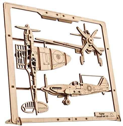 UGEARS Kampfflieger 2.5D Puzzle - Flugzeug Modelle Holzpuzzle - Originale Modellbau Flugzeug Wanddekoration - Holzbausatz für Luftfahrtbegeisterte Puzzle 3D und Modellbau Fans